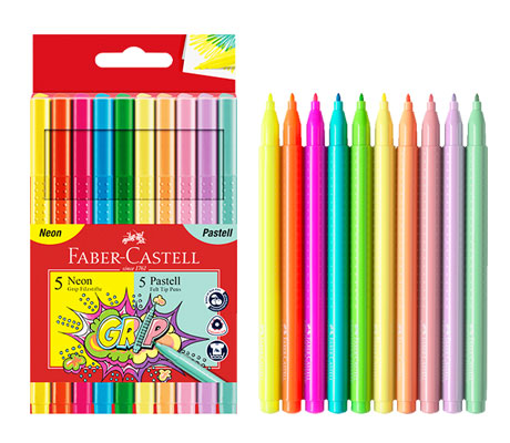 Флумастери GRIP неон/пастел 5+5 цвята Faber-Castell