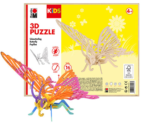 Дървен 3D пъзел - Пеперуда Marabu KIDS
