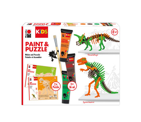Комплект пъзели с бои за оцветяване Дино Little Artist Paint&Puzzle Dino