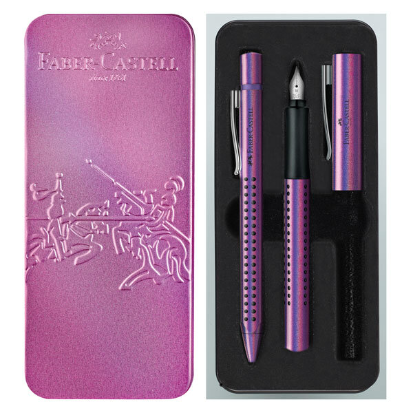 Комплект писалка и химикал Grip 2011 Glam в метална кутия Faber-Castell