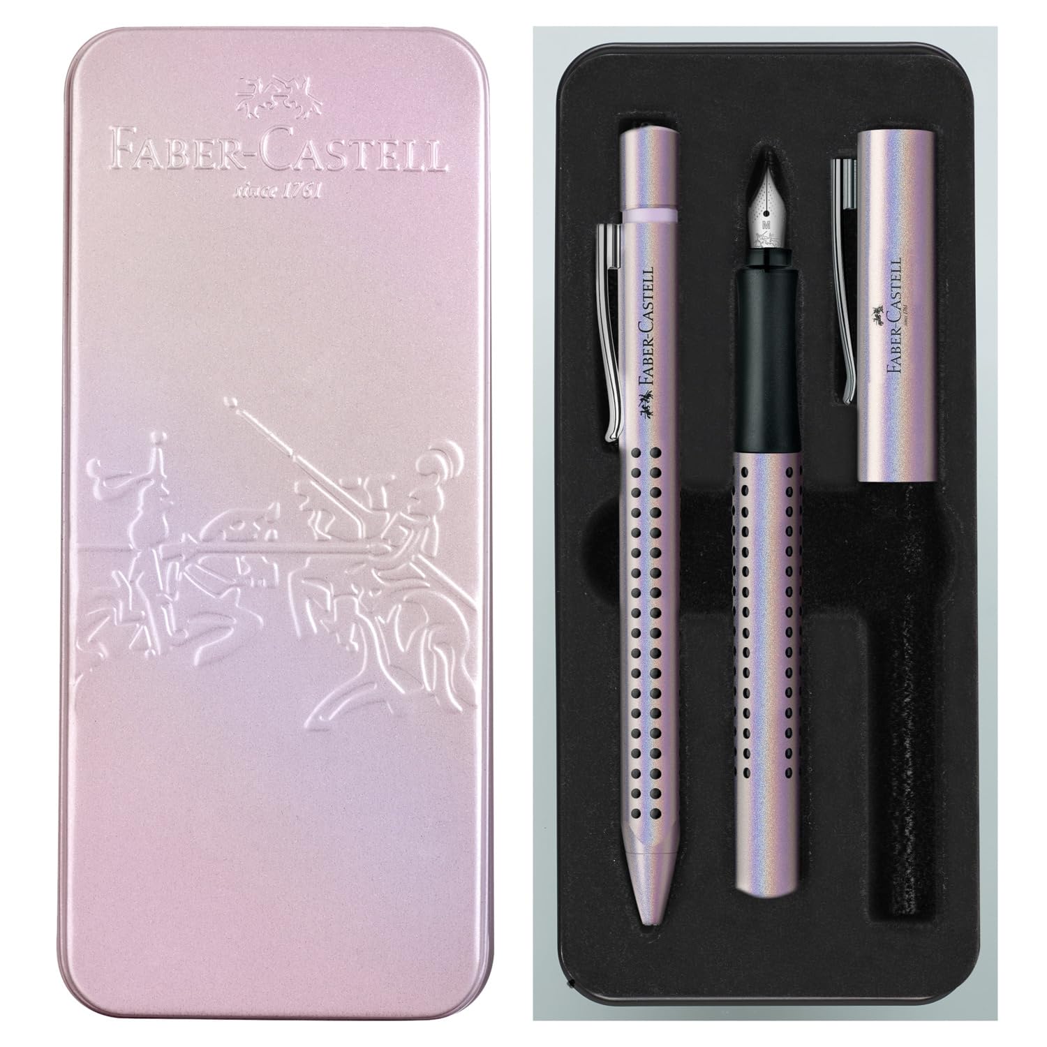 Комплект писалка и химикал Grip 2011 Glam в метална кутия Faber-Castell